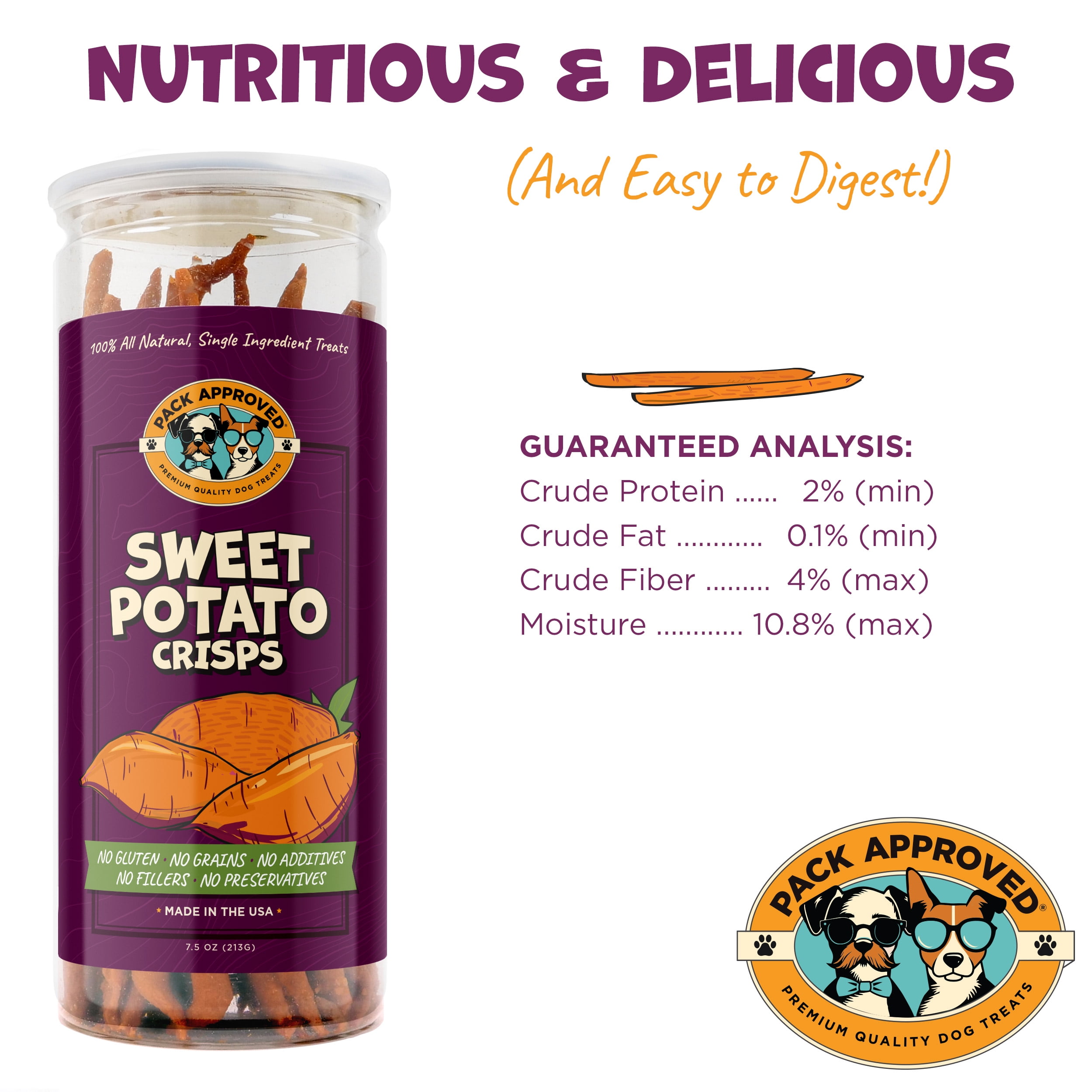 Pack Approved Sweet Potato Dog Treats for Dogs, 7.5 oz