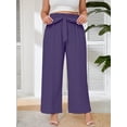 thumbnail image 3 of SHOWMALL Womens Plus Wide Leg Pants High Waisted Palazzo Pants Purple 4X Belted Lightweight Work Pants Lose Trousers with Pockets, 3 of 9