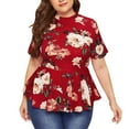 thumbnail image 6 of Fesfesfes Plus Size Tops for Women Short Sleeve Tops Crewneck Tummy Control Ruffle Hem T-shirt Casual Floral Printed Graphic Tees Leisure Blouse Tops, 6 of 9