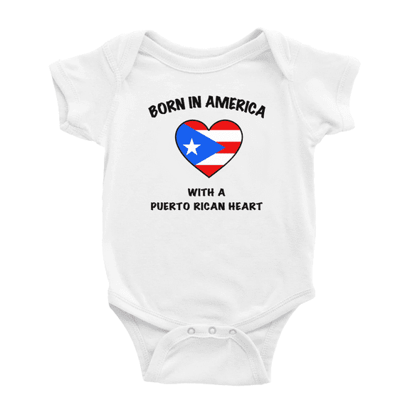 Born In America With A Puerto Rican Heart Funny Baby Bodysuit For Boy Girl