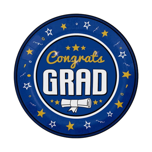 Graduation Party Supplies 2026, Blue and Silver 7 Inch Paper Plates (25 Pcs), Disposable Tableware for High School & College Grad Party Decorations, Dessert Plates A