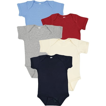 

Rabbit Skins Baby Bodysuits Girls & Boys Newborn to 24 Months 5-Pack Set Snap Closure Multi-color Cotton Retro Americana: Carolina Blue/ Garnet/ Heather/ Natural/ Navy 24 Months
