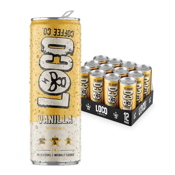 Loco Coffee Vanilla Latte 11 Ounce Can, 12 Count | Zero Sugar, 200mg Caffeine | Gluten Free and Dairy Free | Low Calorie Iced Coffee