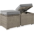 thumbnail image 1 of JJUN Set of 2 Wicker Ottomans, Multipurpose Outdoor Furniture for Patio, Backyard, Additional Seating, Footrest, Side Table w/Storage, Removable Cushions - Cement Gray/Taupe, 1 of 15