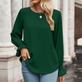 thumbnail image 3 of Jersey de cuello redondo para mujer, Color sólido, fibra de poliéster, puño fruncido, manga larga, Tops elegantes para otoño, Rosa S, 3 of 6