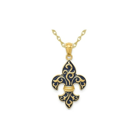 14k Yellow Gold Black Enamel Fleur De Lis Pendant Necklace With Chain Canada - Fleur De Lis Pendant Gold 14k Yellow Gold Black Enamel Fleur De Lis Pendant Necklace With Chain Canada - Fleur De Lis Pendant Gold
