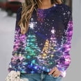 thumbnail image 2 of Feancey Christmas Sweatshirts for Women Trendy Glitter Xmas Tree Graphic Print Long Sleeve Tops Loose Fit Casual Round Neck Pullover Blouse Multicolor4 L, 2 of 7