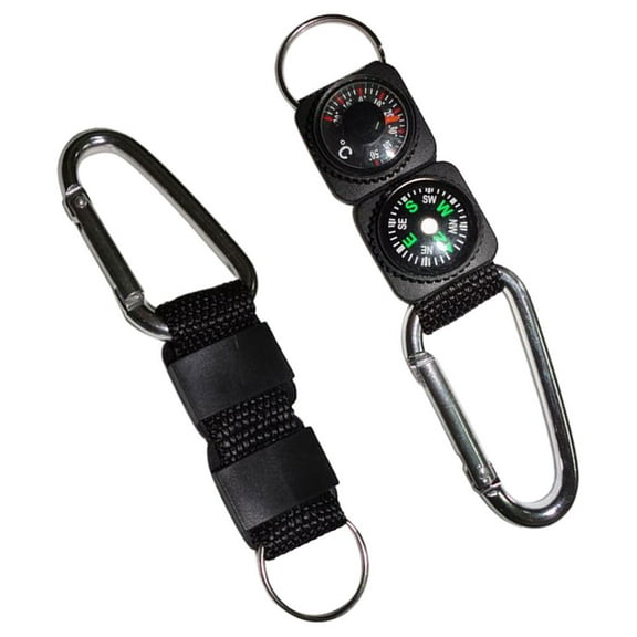Outdoor Camping Hiking Survival Buckle Keychain Compass Thermometer Carabiner