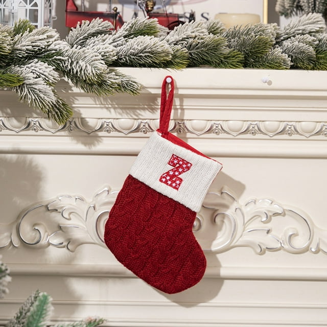 Riforla Mini Stockings with Initials Christmas Stockings with 26 Letters Christmas Decorations Red Knitted Letters Embroidered Christmas Stockings Hangs Z 19.5x15.5cm