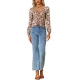 thumbnail image 2 of Unique Bargains Blouse à Manches Longues à Col Halter Croisé Imprimé Floral pour Femmes Rose m, 2 of 5