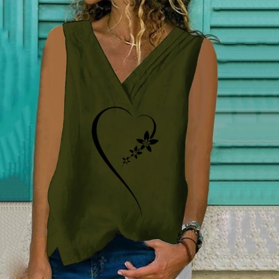 DailyTrove Women's "Love" Heart Graphic Sleeveless Tank - Casual V-Neck Top, Sweet for Dates & Gatherings