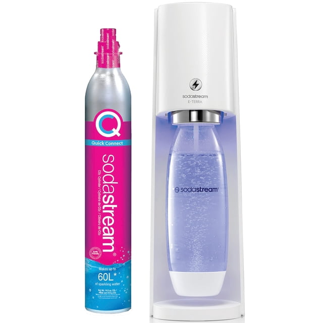SodaStream E-TERRA Sparkling Water Maker (White) with CO2 and Carbonating Bottle