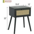 thumbnail image 2 of Mid-Century Modern Nightstand with Rattan Drawer - Black Bedside Table, 2 of 7