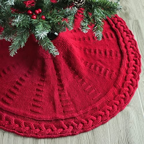 Falda para árbol de Navidad LimBridge, tejida, 90 cm, color burdeos
