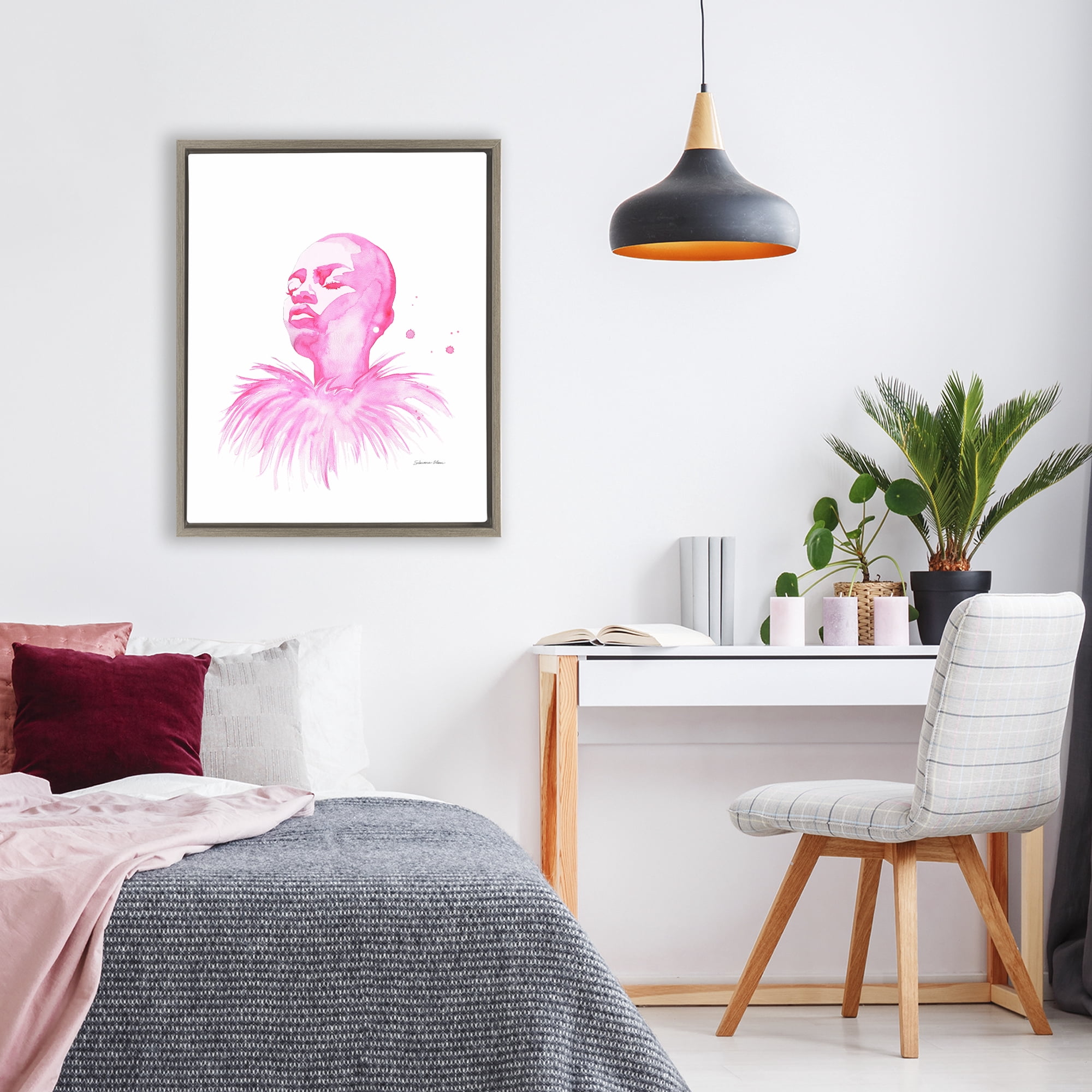 Stupell Industries In A Pink Mood Portrait Brown Framed Floater Canvas Wall Art, design by Simone Elum