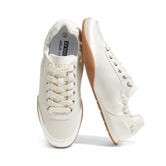 LUCKY STEP Retro Lightweight Fashion Sneakers Comfort Satin Ballet Casual Shoes,White,Womens