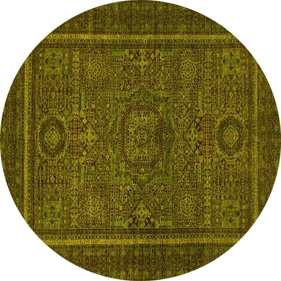 Ahgly Company Indoor Round Abstract Yellow Modern Area Rugs, 3' Round
