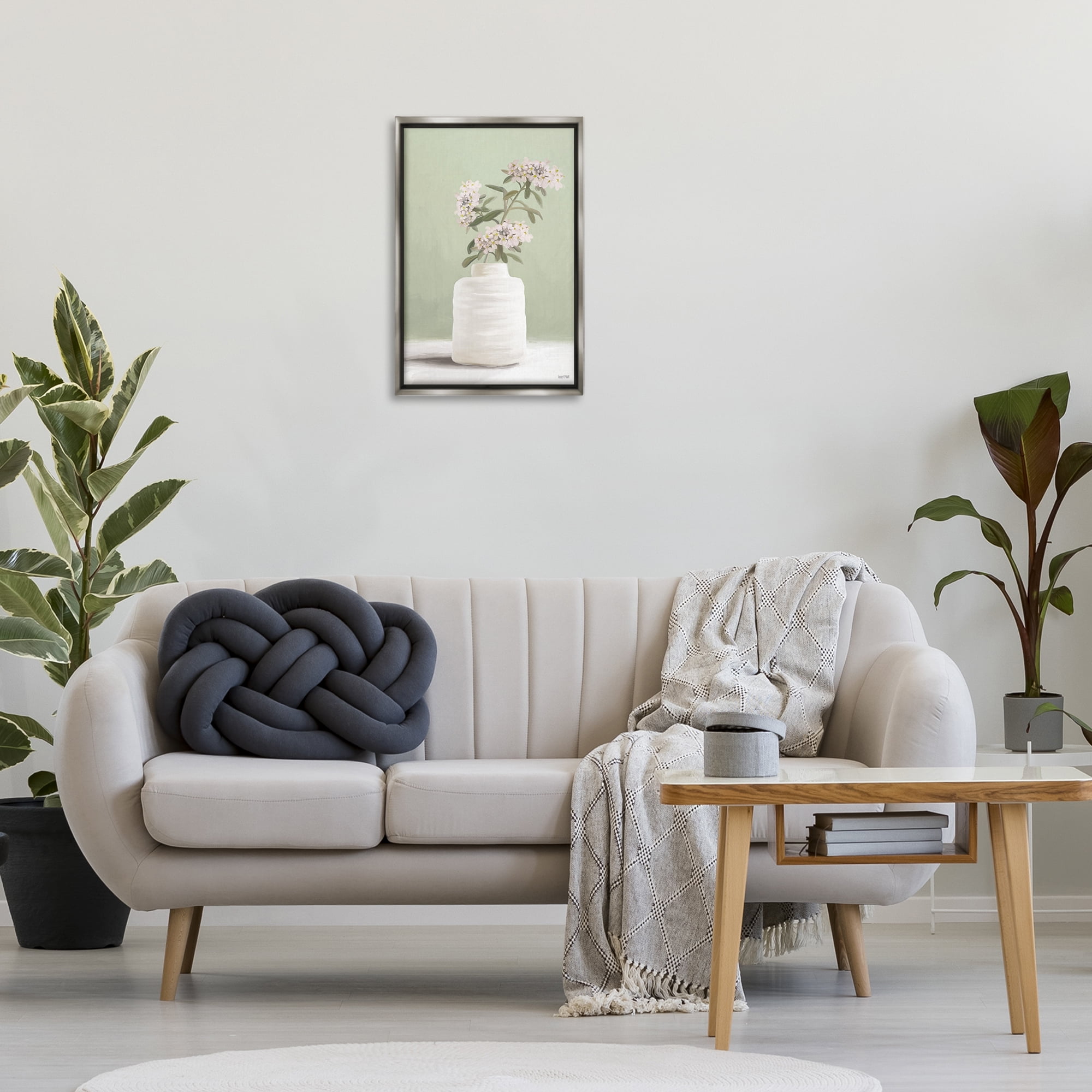 Stupell Industries Simple Herb Vase Botanical & Floral Painting Gray Floater Framed Art Print Wall Art, 17 x 25