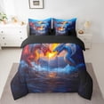 thumbnail image 2 of jejeloiu Cartoon Animal Dragon 7pcs Bedding Comforter Set,Western Fantasy Theme Queen Bedding Sets,Orange Blue Queen Sheet Sets For Kids,Ultra Soft Home Decor Reversible, 2 of 8