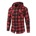 thumbnail image 3 of Txeol Mens Plaid Flannel Jacket Long Sleeve Full Zip Hoodies Chest Pockets Drawstring Hooded Cargo Sweatshirts Christmas Gifts,Red XL, 3 of 8