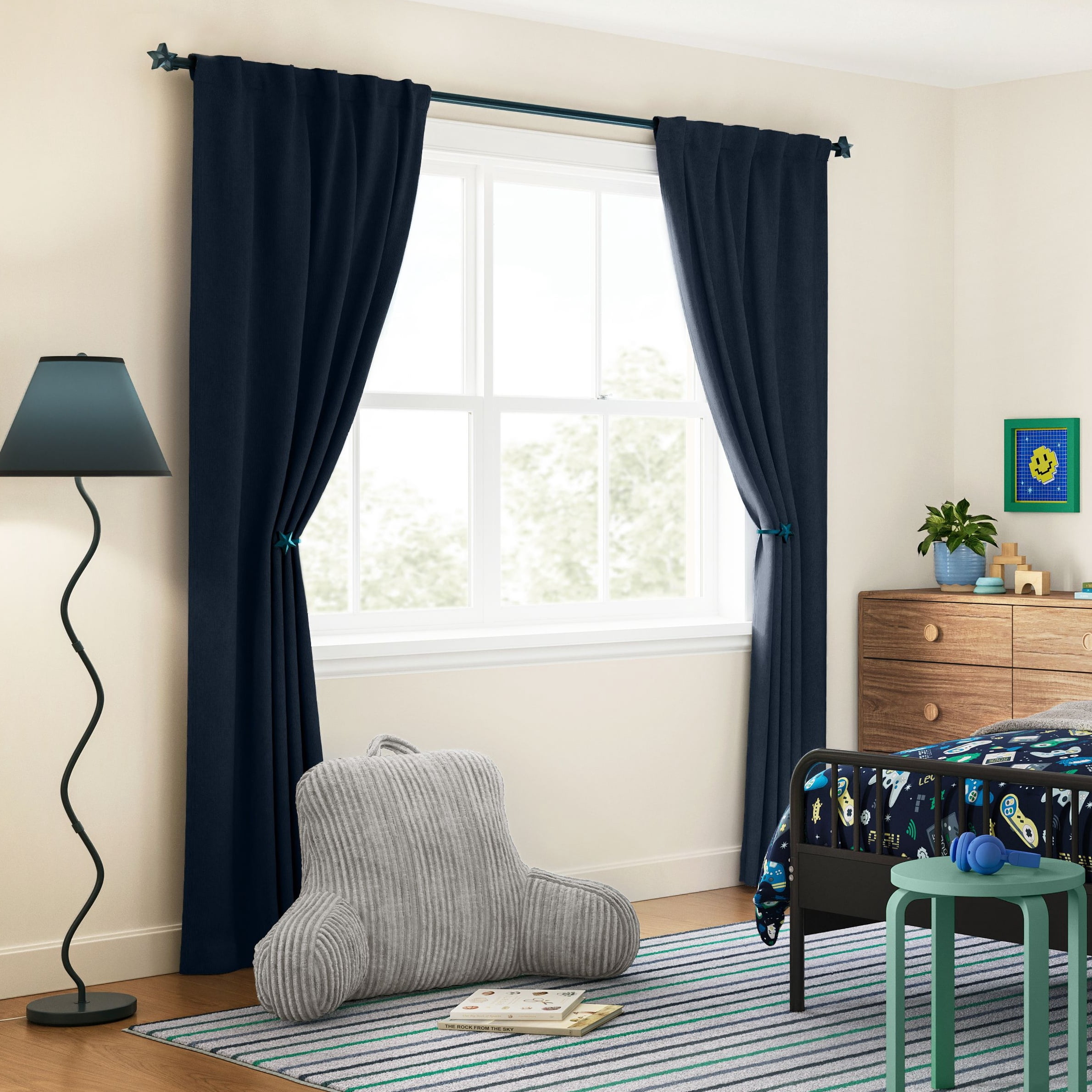 Mainstays Kids 3/4 in Navy Blue Star Adjustable Single Curtain Rod, 28-48 in