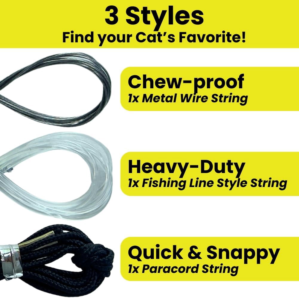 3-Pack Cat Toy Wand Replacement Strings, Chew Proof Metal Wire Nylon Fishing Line Refill for Cat Stick Toy
