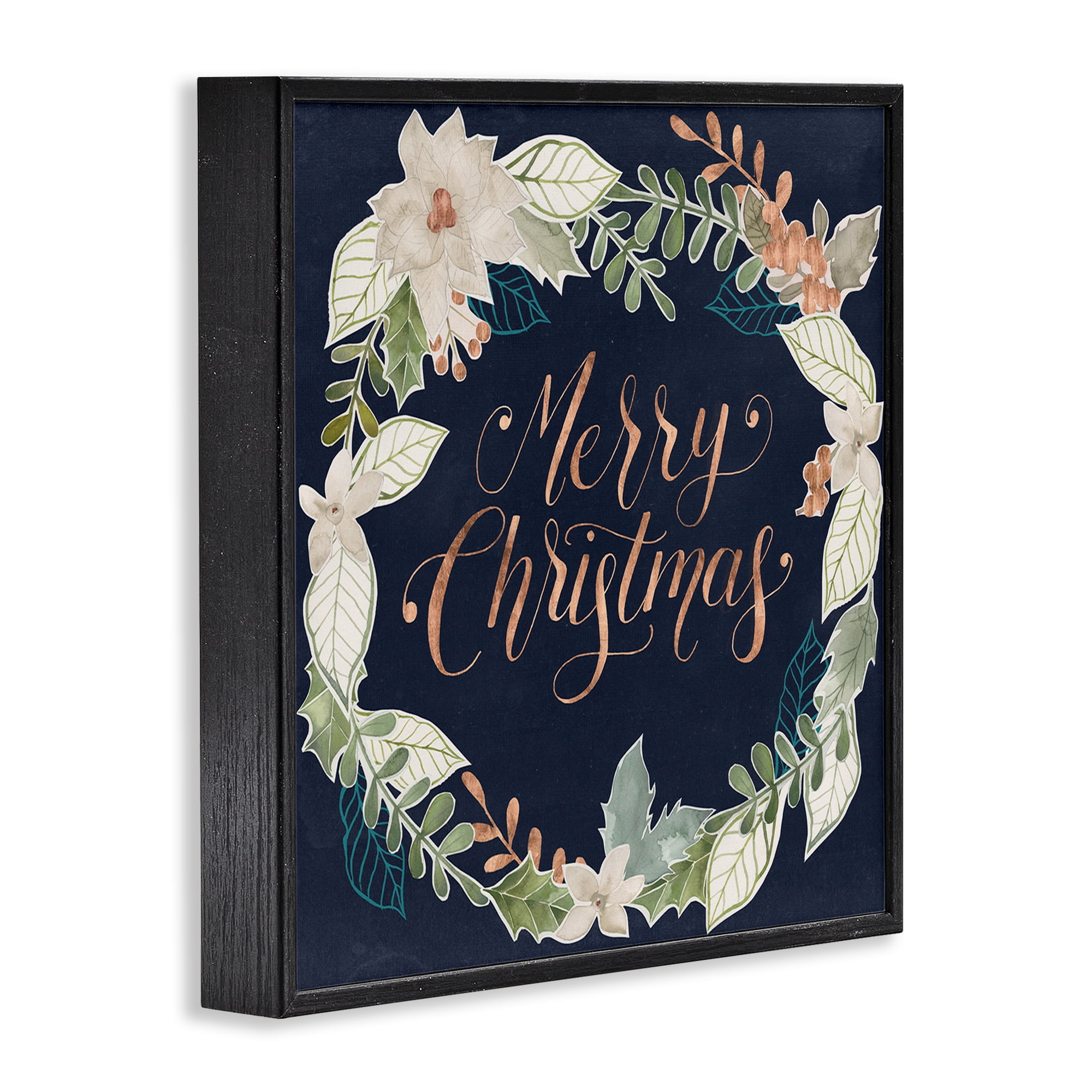 Stupell Industries Traditional Christmas Wreath Holiday Painting Black Framed Art Print Wall Art, 24 x 24