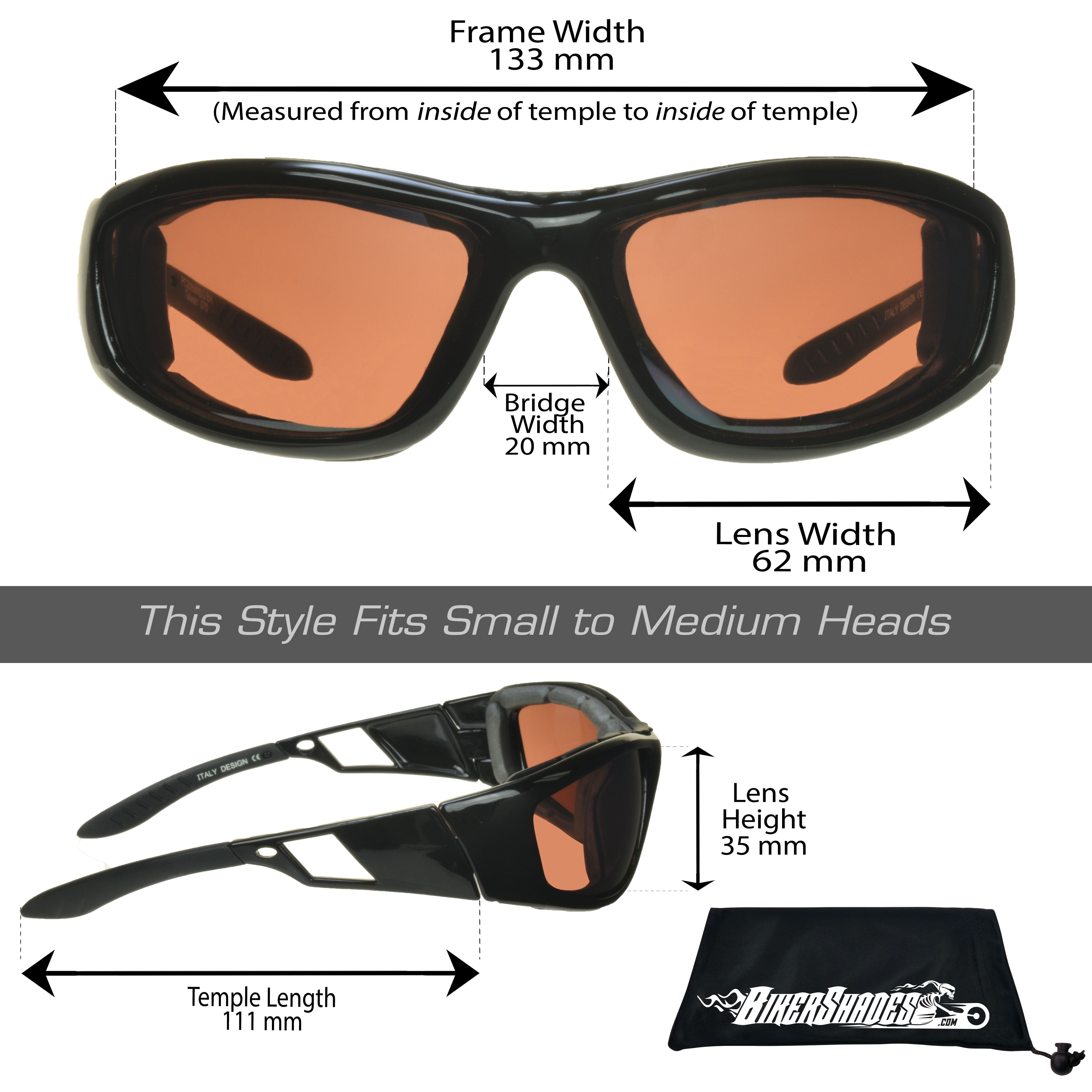 Bikershades Motorcycle Sunglass Goggles for Men and Women. Safety Impact Resistant Polycarbonate Lens Removable Foam