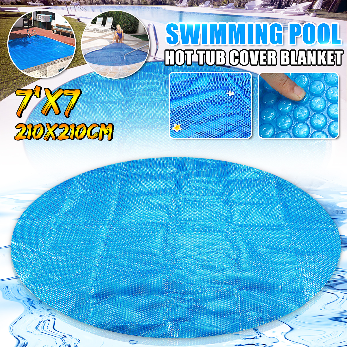 No-Branded Pool Cover Rond//carr/é Piscine Couverture 6 7ft Anti-UV Spa Bain /à remous Couverture Solaire Couverture Thermique Bubble Ground Pool Tissu Color : Bleu, Size : B