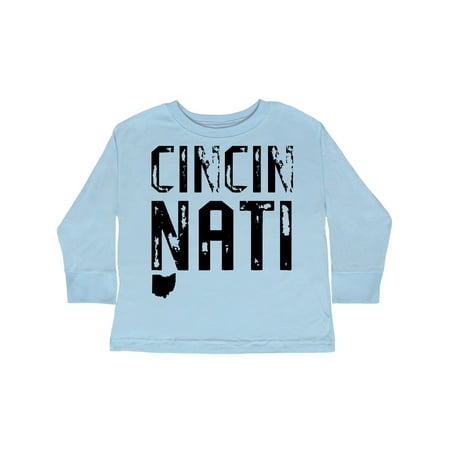 

Inktastic Cincinnati Ohio Distressed Font Gift Toddler Boy or Toddler Girl Long Sleeve T-Shirt