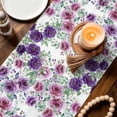thumbnail image 2 of Purple Pink Roses Cotton Linen Table Runner for Dining Kitchen, Spring Floral Elegant Pastoral Botanical Wedding Outdoor Party Tablerunners, Dresser Scarf Coffee Tablecloth Runners 13x70 Inches, 2 of 9