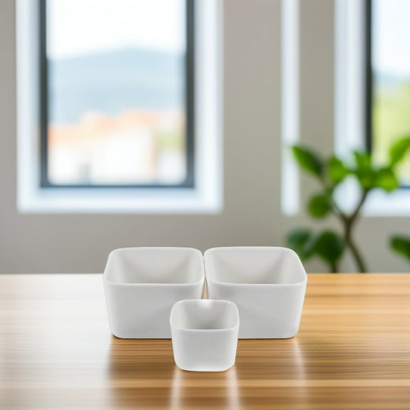 HEMOTON Set of 3 White Ceramic Flowerpots, Square Terracotta Glazed Plant Pots for Indoor and Outdoor Plants