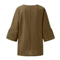 thumbnail image 6 of Womens Linen Tops, Yigetop Cotton Lien Shirts for Women Squaer Neck 3/4 Sleeve Solid Color Tops Linen Blouses for Women Brown 2XL, 6 of 6