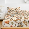 thumbnail image 6 of King Size Fitted Sheet Set - Squirrel Fall 3 Piece Bedding Sets 16" Deep Pocket Fitted Sheet with 2 Pillowcases, Beige Mushroom Maple Leaves Thanksgiving Brushed Microfiber Hotel Luxury Bed Sheets, 6 of 9