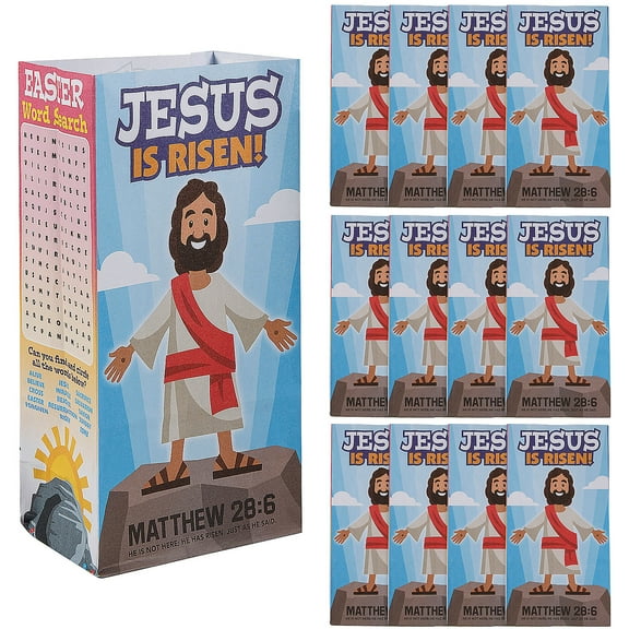 10" Religious Easter Activity Jesus is Risen Paper Treat Bags - 12 Pieces
