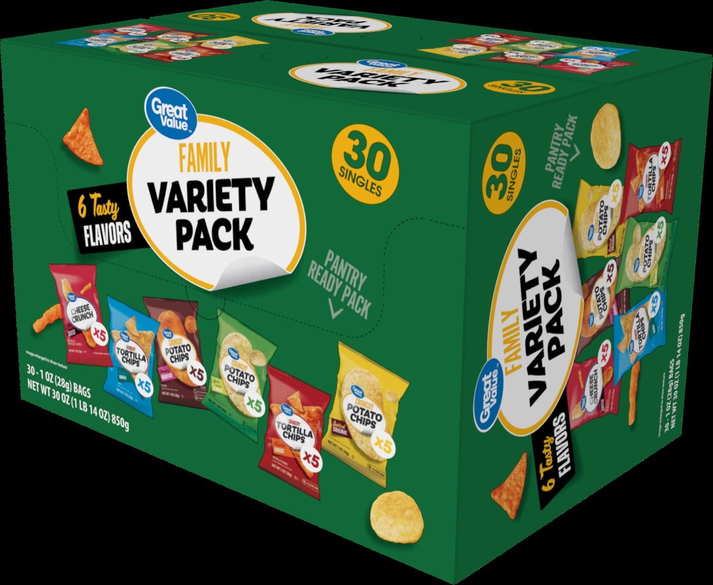 Great Value Family Variety Chips Pack, 30 Count, 1 oz