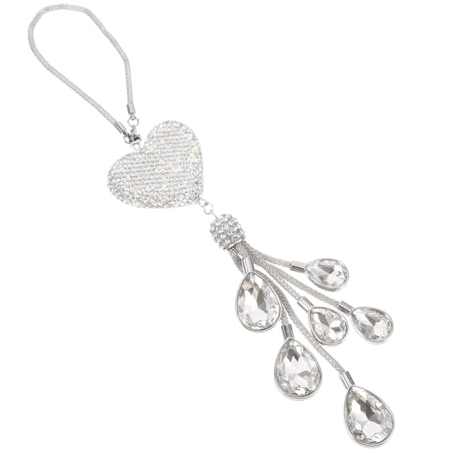 NUOLUX Adorno Colgante Para Espejo Retrovisor De Corazón Cristal Plateado Elegante Y Decorativo