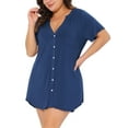 thumbnail image 5 of Agnes Orinda Women's Plus Size Sleepshirt Short Sleeve Soft Pajamas Dress V Neck Button Down Nightgown 1X Navy Blue, 5 of 7