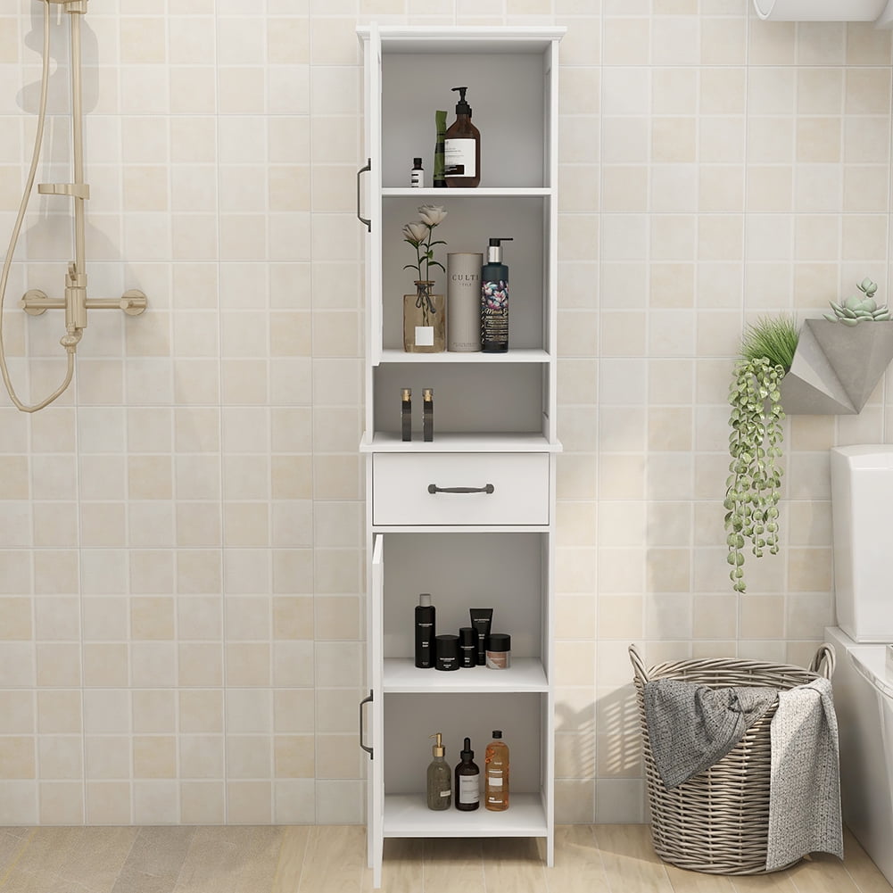 M optimized 65"H Storage Cabinet Narrow Slim Freestanding Cabinet with Doors Drawer Adjustable Shelves for Bathroom Kitchen Living Room