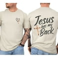 thumbnail image 4 of Unisex Christian Graphic T-Shirt, “Jesus Has My Back” 2-Sided Faith Tee with Rustic Cross and Heart Design, Spiritual Gift for Believers, Cotton Shirt, Sizes S–5XL, 4 of 7