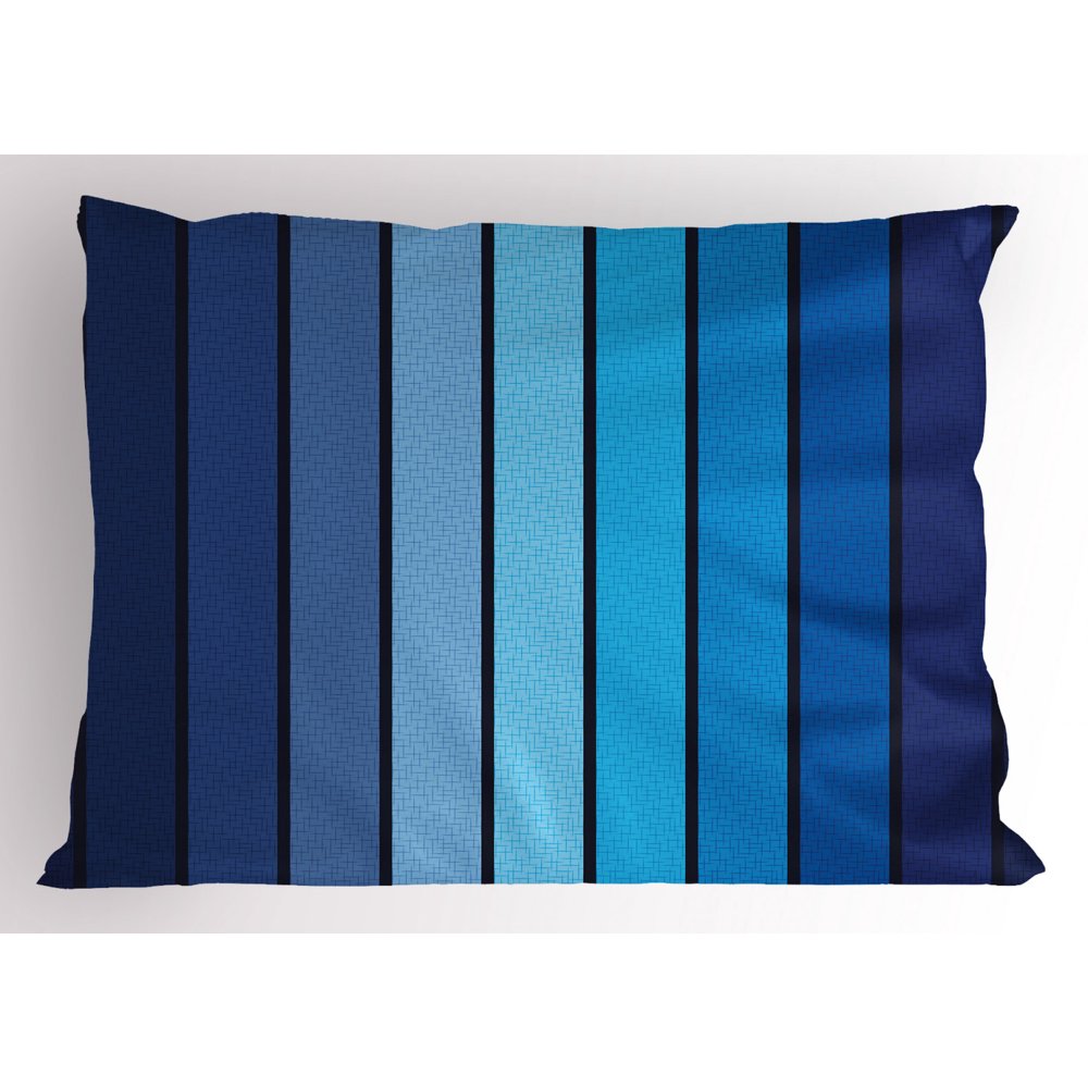 Navy Pillow Sham Plaques in Blue Tones with Border Lines with Sketchy