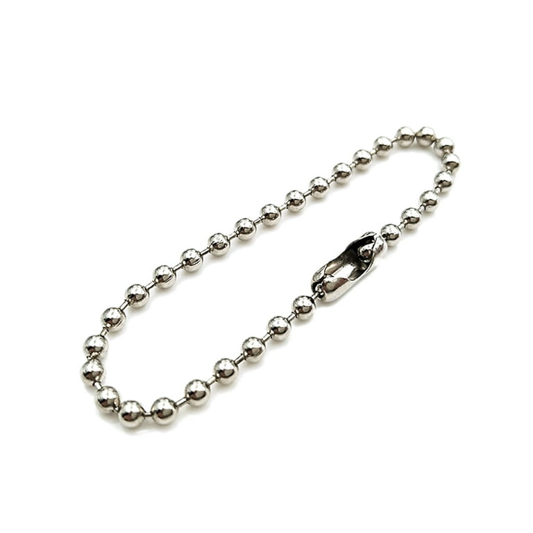 Homemaxs 100pcs Long Bead Connector Clasp Ball Chain Keychain Tag Key Rings Adjustable Antiqued Metal Bead Steel Chain(Silver/2.4x150mm), Adult Unisex