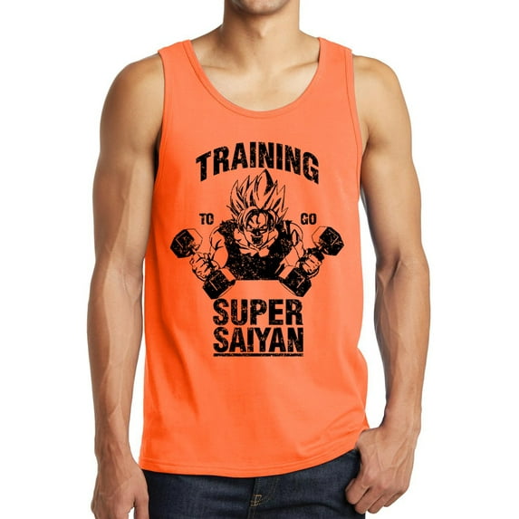 Training To Go Super Saiyan Funny Anime/Manga Tank Top Vintage Print Neon Orange S