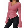 thumbnail image 2 of Women'S Long Sleeve Draped Neck Shirts Slim Fit Going Out Y2k Tops Blouses Fall Outfits Fashion Clothes Peach Color XXL, 2 of 8