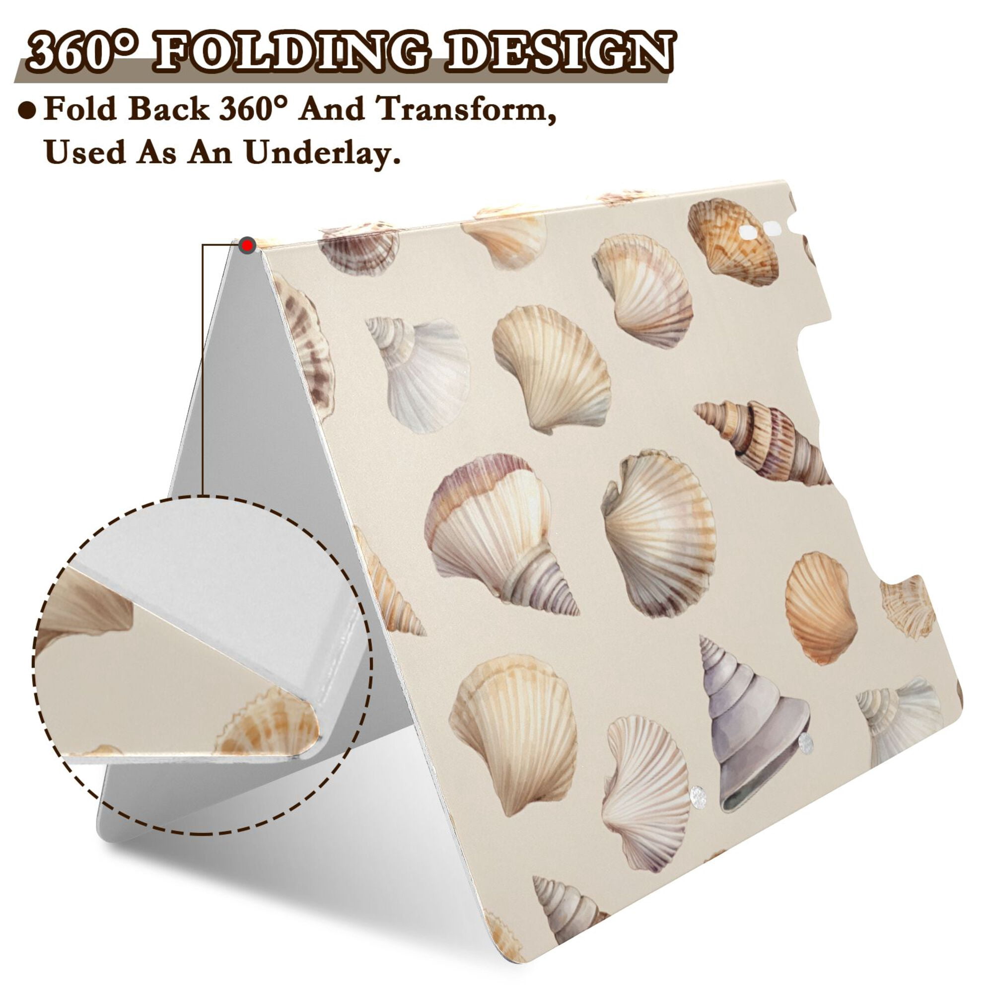 FORMRS A4 Clipboard Folder with Pen Holder Horizontal Foldable School Office Binder, Watercolor Seashells