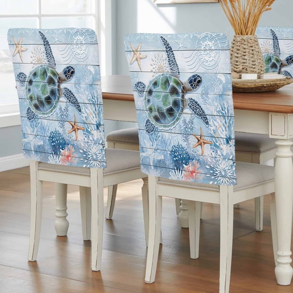 Ocean Turtle Chair Back Covers, Removable Chair Covers for Dining Chairs Set of 8, Washable Chairs Slipcovers Back Seat Protector for Wedding Party 19"x20"