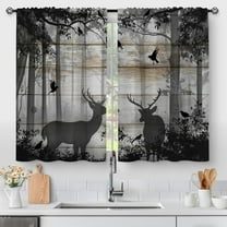 Deer Forest Kitchen Curtains - Hunting Vintage Small Short Cafe Tier Curtains Farmhouse Rustic Decor for Living Room Rod Pocket Window Drapes 36 Inch Length 2 Panels Set 28"x36"