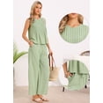 thumbnail image 2 of DARING DIVA Women's 2 Piece Outfit Linen Cropped Tops Leg Pants Lounge Set XS Green, 2 of 6
