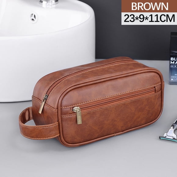 Apmemiss Clearance PU Leather Toiletry Bag for Men, Large Travel Toiletry Organizer, Water-resistant Shaving Bag for Toiletries Accessories，Door Room Essentials，Cosmetic Bag with Portable Handle