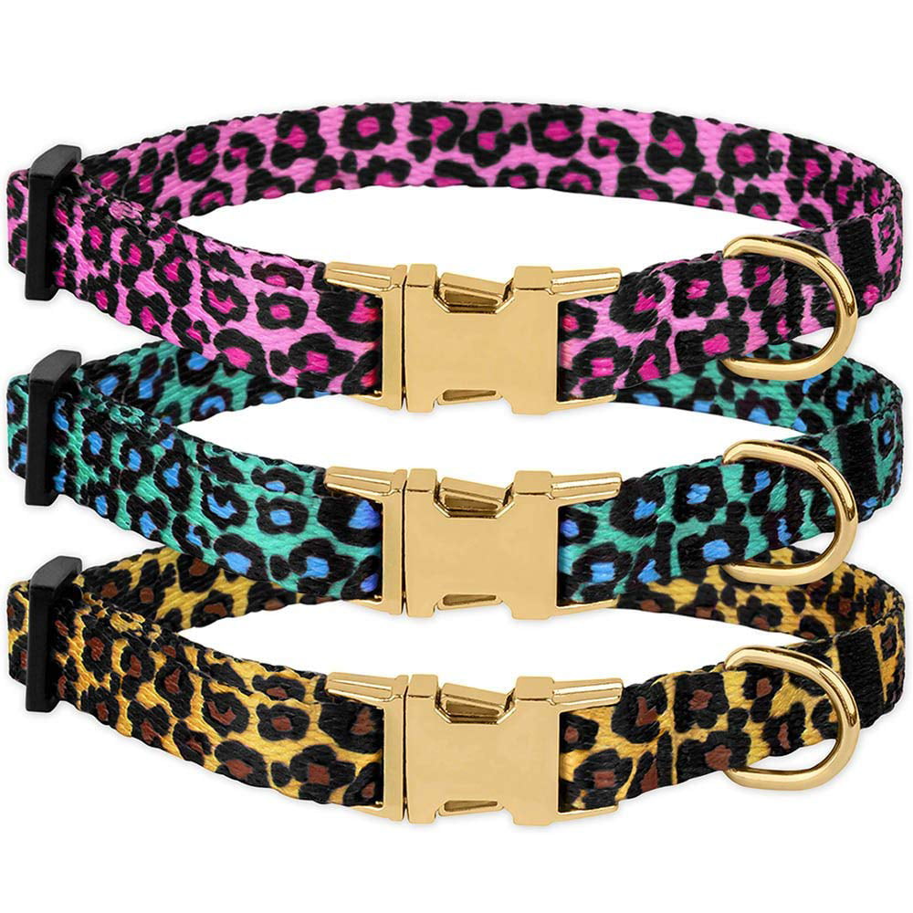Nylon Dog Collar with Metal Buckle Leopard Pattern